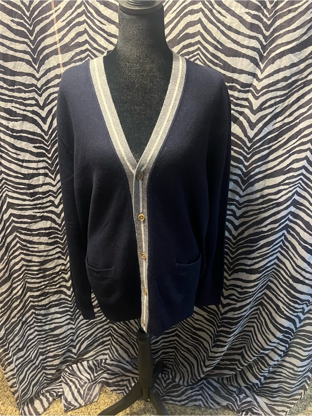 Men  V‑Neck Button Cardigan with Contrast Trim